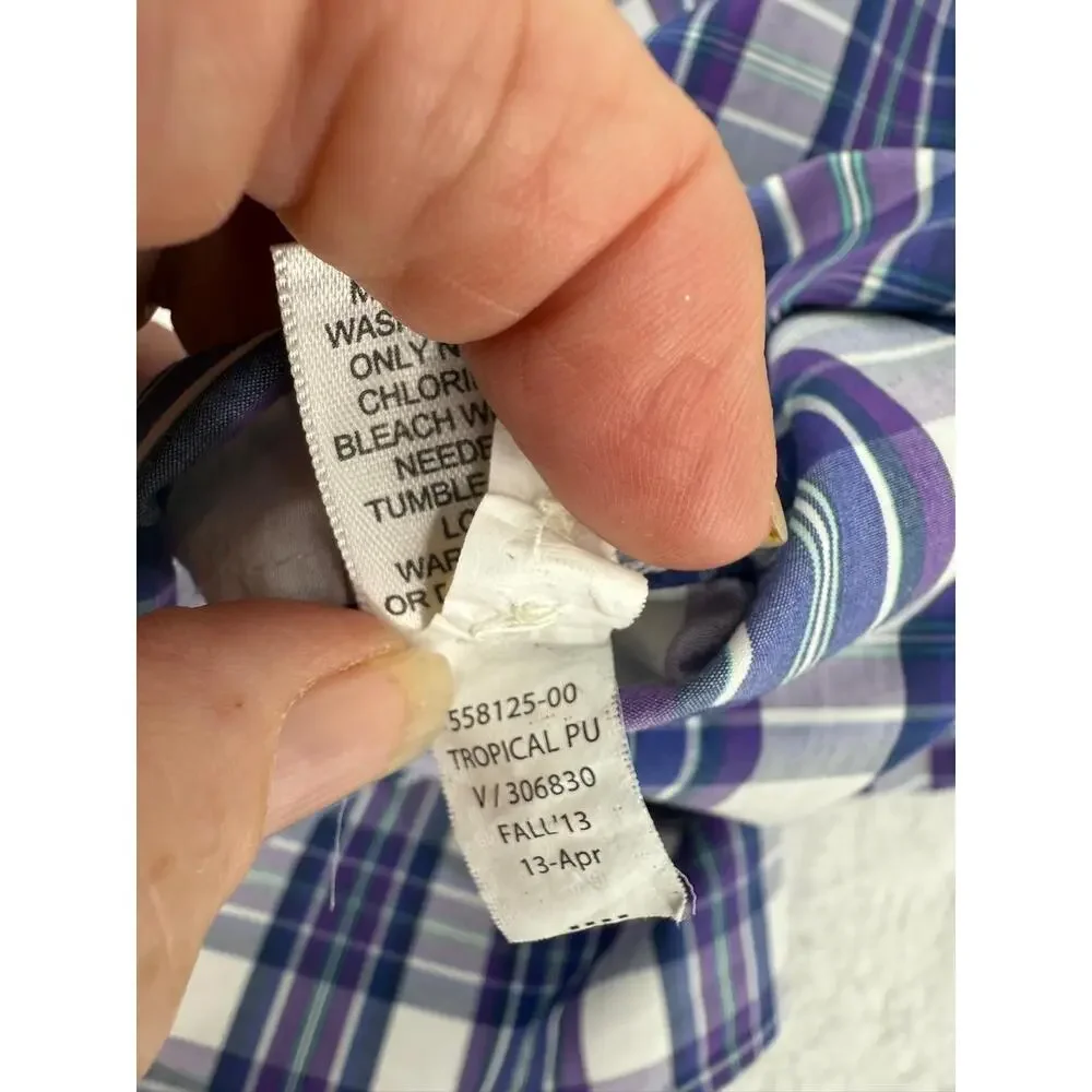 Banana Republic Tropical Blue Plaid Short Sleeve ButtonDown Collar Shirt Medium‎
